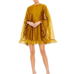 IEENA FOR MAC DUGGAL Bronze High Neck Ruffle Hem Cape Mini Dress
